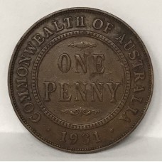 AUSTRALIA 1931 . ONE 1 PENNY . INDIAN DIE . VARIETY . 6 PEARLS